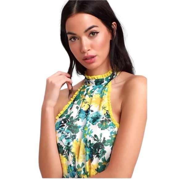 Lulus What A Wonder White Floral Print Halter Maxi Dress Size M - Picture 3 of 12